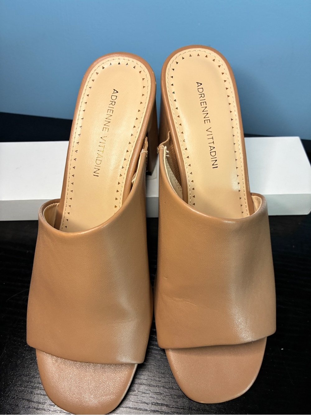 Adrienne Vittadini Tan Slip-On Leather Mules